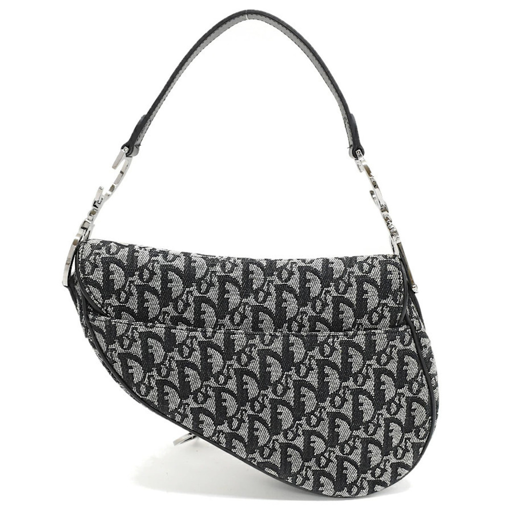 Christian Dior Trotter Saddle Bag Handbag One Shoulder Hobo Black - Picture 3 of 8